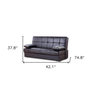 Homeroots 75" Dark Brown Faux Leather Sleeper Sofa And Toss Pillows With Brown Legs   518151
