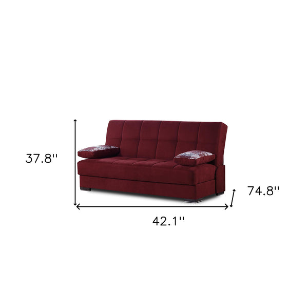 Homeroots 75" Red Chenille Sleeper Sofa And Toss Pillows With Brown Legs   518152