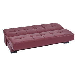 Homeroots 75" Burgundy Faux Leather Convertible Futon Sleeper Sofa And Toss Pillows With Brown Legs   518153