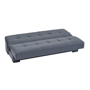 Homeroots 75" Gray Faux Leather Convertible Futon Sleeper Sofa And Toss Pillows With Brown Legs   518155
