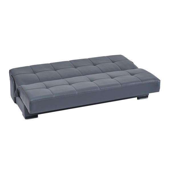 Homeroots 75" Gray Faux Leather Convertible Futon Sleeper Sofa And Toss Pillows With Brown Legs   518155