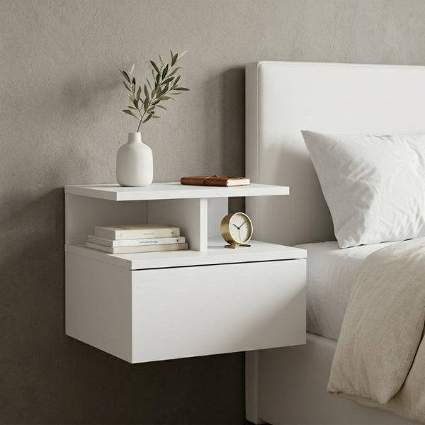 14 Inch Floating Nightstand with Single Drawer Clean Wood Design for Modern Bedrooms