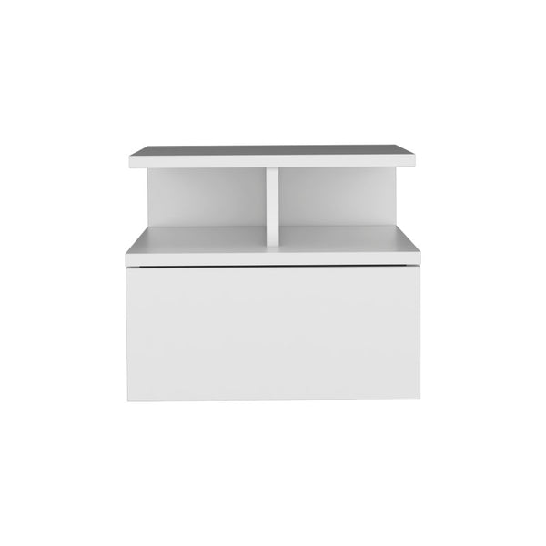 HomeRoots 14 Inch Floating Nightstand with Single Drawer Clean Wood Design for Modern Bedrooms 518159