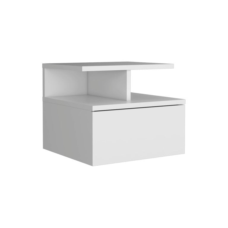 HomeRoots 14 Inch Floating Nightstand with Single Drawer Clean Wood Design for Modern Bedrooms 518159