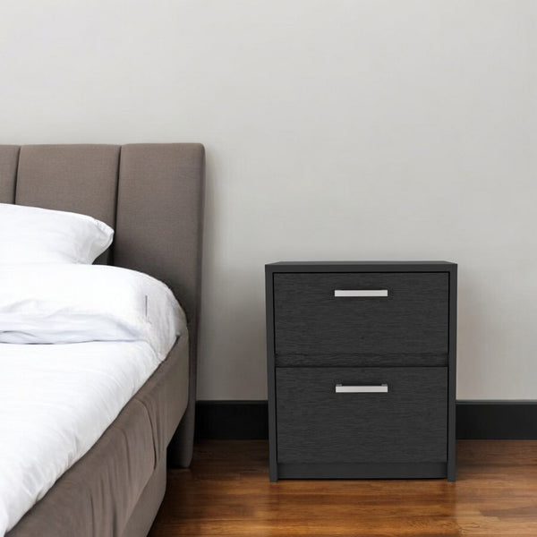 HomeRoots 19" Black Wood Nightstand with Two Drawers – Stylish, Compact Storage for Bedroom or Living Room Use 518162
