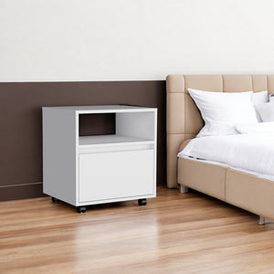 HomeRoots 21" White Wood Nightstand with Drawer & Integrated Tech – Modern Storage Solution for Any Space 518167