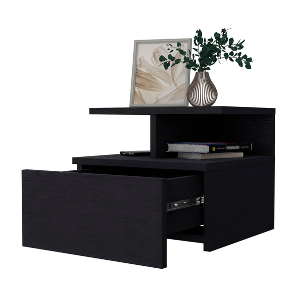 Homeroots 12" Black One Drawer Nightstand With Integrated Tech   518170