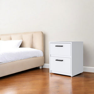HomeRoots 19" White Wood Nightstand with Two Drawers, Integrated Tech & Modern Design for Every Space 518171