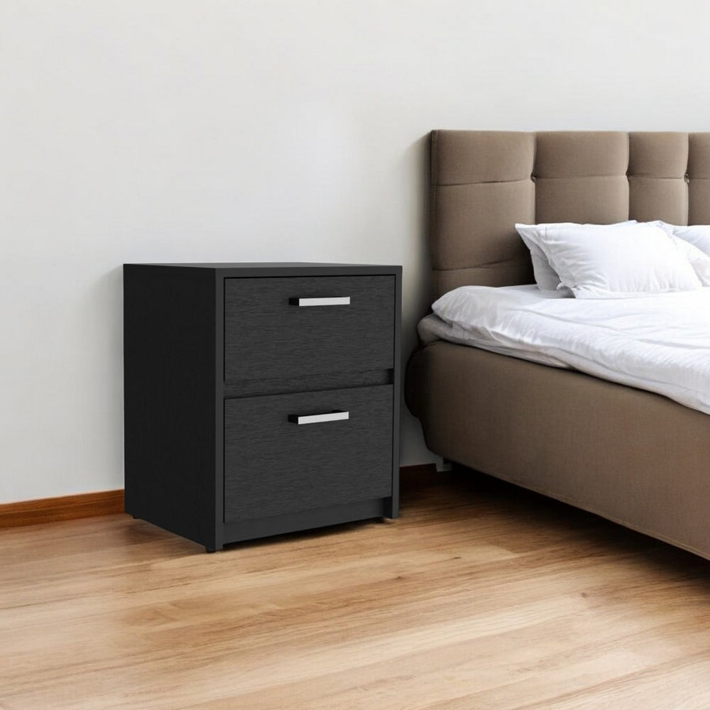 HomeRoots 19" Black Wood Two-Drawer Nightstand with Tech Features & Modern Storage Solution for Any Space 518172