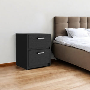 HomeRoots 19" Black Wood Two-Drawer Nightstand with Tech Features & Modern Storage Solution for Any Space 518172