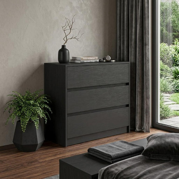 33 Inch Solid Wood Three Drawer Dresser for Bedroom Storage and Organization