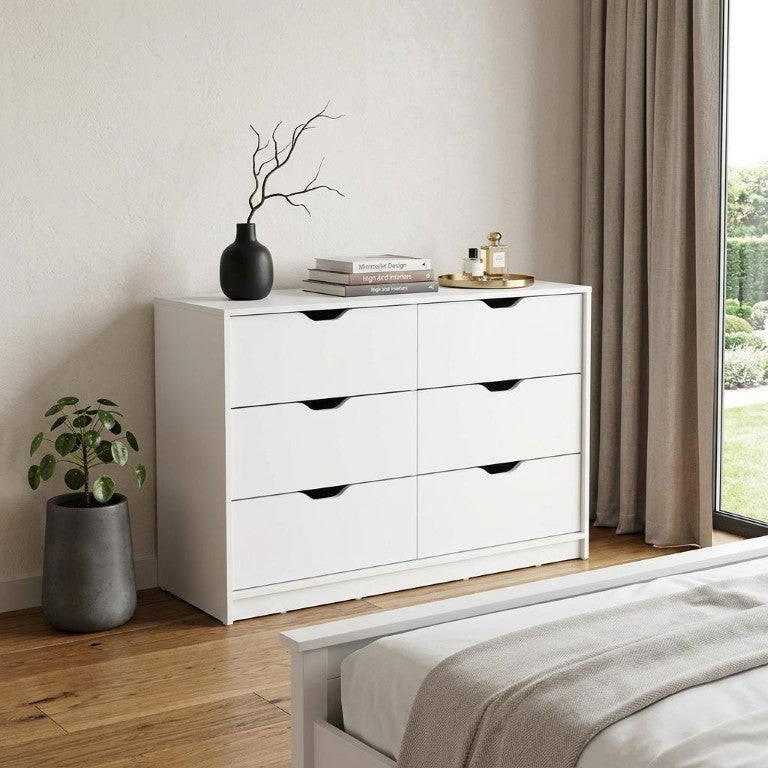 HomeRoots 42 Inch Wide White Four Drawer Wooden Dresser for Bedroom Organization and Storage 518179