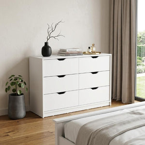 42 Inch Wide White Four Drawer Wooden Dresser for Bedroom Organization and Storage