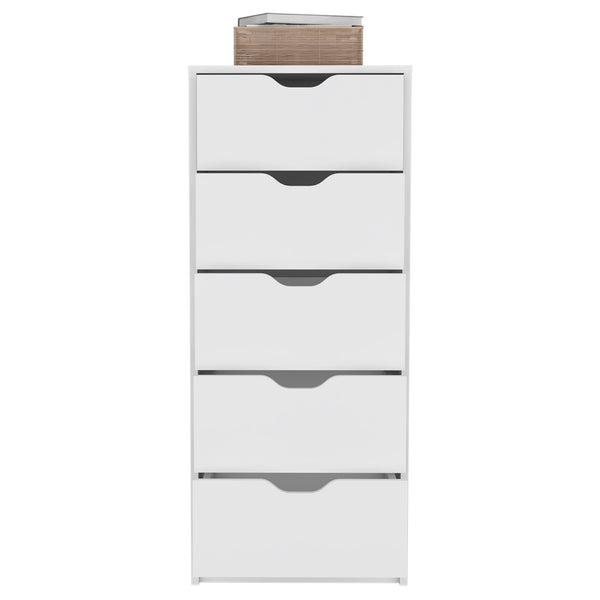 Homeroots 18" White Manufactured Wood Five Drawer Tall And Narrow Dresser  Manufactured Wood 518180