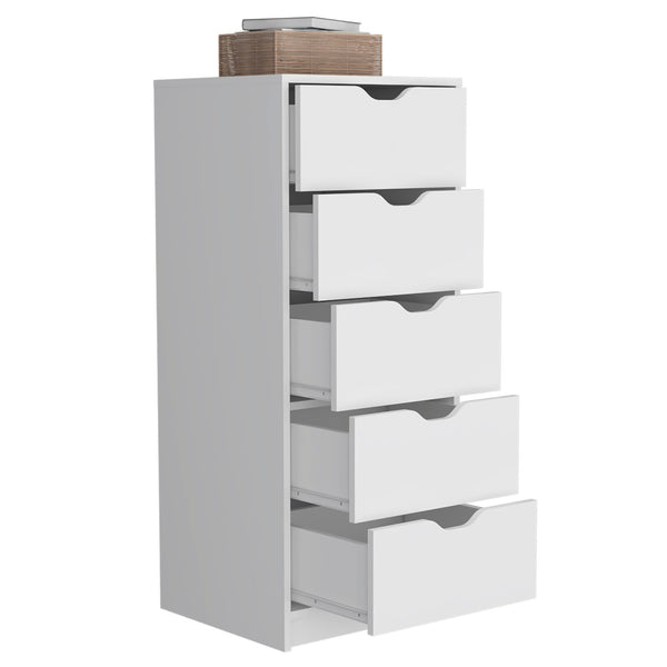 Homeroots 18" White Manufactured Wood Five Drawer Tall And Narrow Dresser  Manufactured Wood 518180