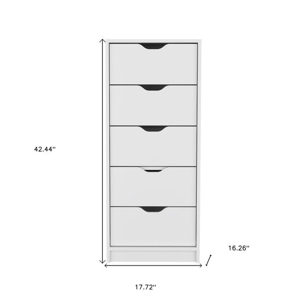 HomeRoots 18" Space-Saving Five Drawer Dresser with Modern Metal Handles for Stylish Bedroom Storage Solutions White 518180