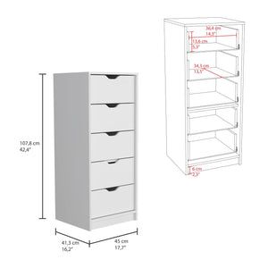 Homeroots 18" White Manufactured Wood Five Drawer Tall And Narrow Dresser  Manufactured Wood 518180