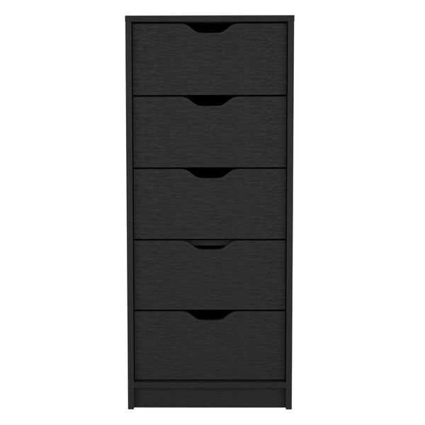 Homeroots 18" Black Charcoal Manufactured Wood Five Drawer Tall And Narrow Dresser  Manufactured Wood 518181
