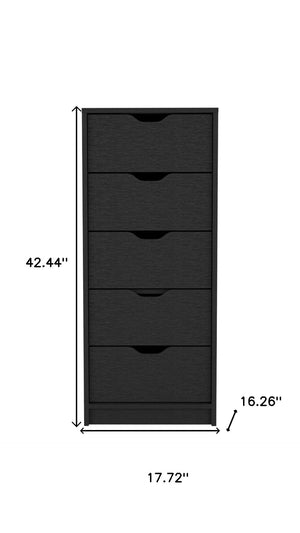 HomeRoots 18" Space-Saving Five Drawer Dresser with Modern Metal Handles for Stylish Bedroom Storage Solutions Black 518181