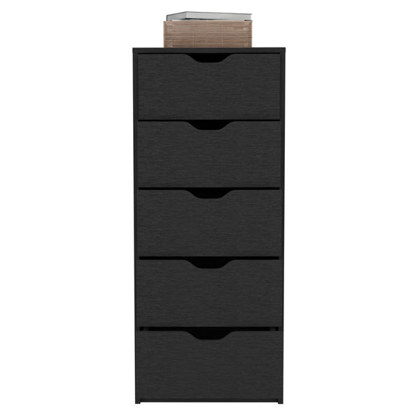 Homeroots 18" Black Charcoal Manufactured Wood Five Drawer Tall And Narrow Dresser  Manufactured Wood 518181