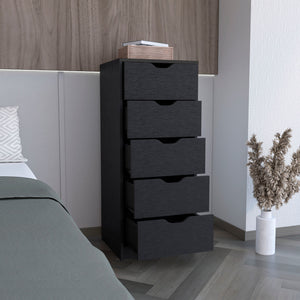 Homeroots 18" Black Charcoal Manufactured Wood Five Drawer Tall And Narrow Dresser  Manufactured Wood 518181