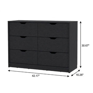 31 Inch Black Wooden Dresser with Four Drawers and Twin Cabinet Doors for Bedroom
