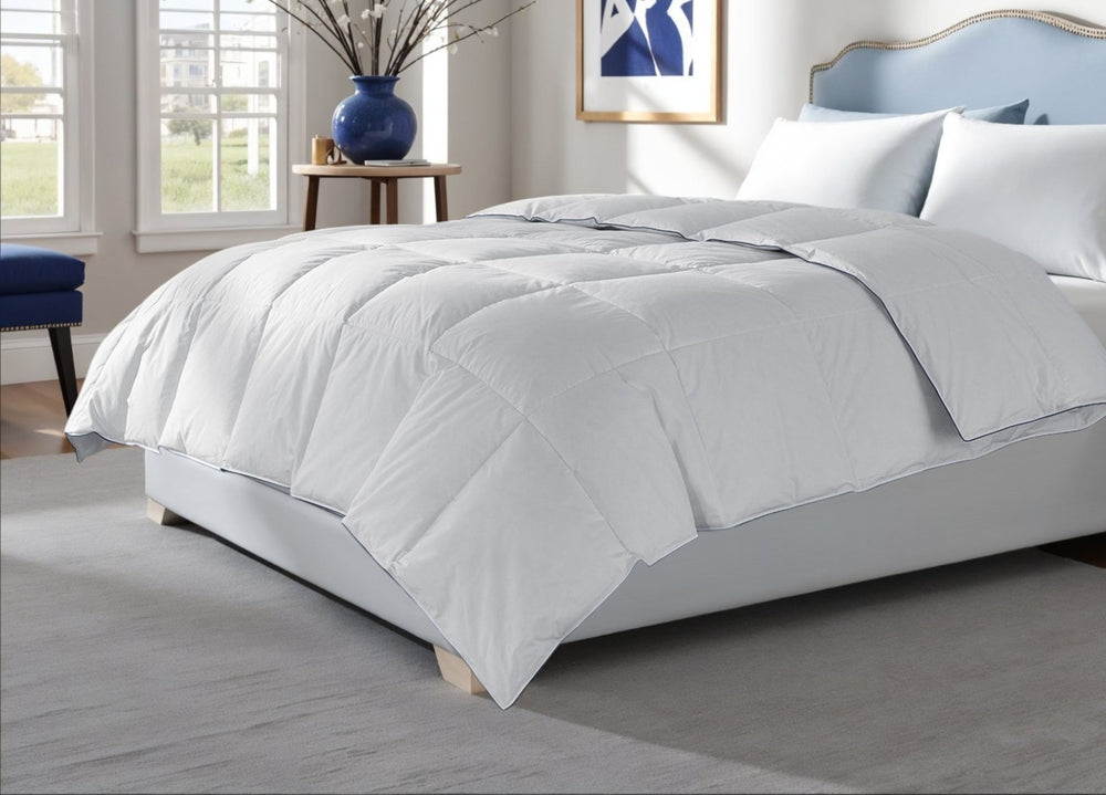 HomeRoots White Queen Washable Comforter - Plush Duck Down & Feather Fill for Year-Round Cozy Sleep Experience 518184