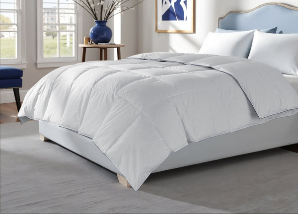 HomeRoots White Queen Washable Comforter - Plush Duck Down & Feather Fill for Year-Round Cozy Sleep Experience 518184