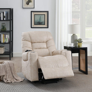 English Elm Light Power Lift Recliner with Heating & Massage in Light Grey — Leather Aire, Power Recline, Lift Assist Comfort B062P215446