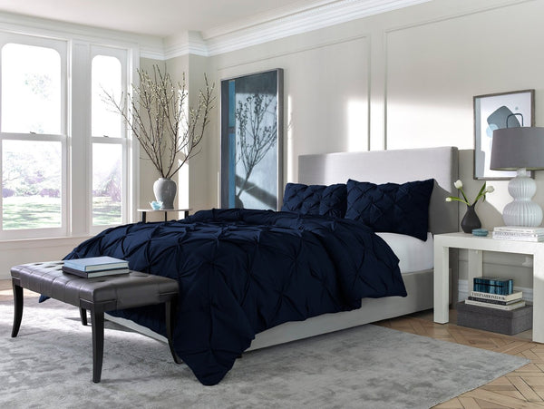 HomeRoots Navy King Hypoallergenic Microfiber Comforter - All-Season Plush Bedding for Cozy Sleep & Easy Care 518187