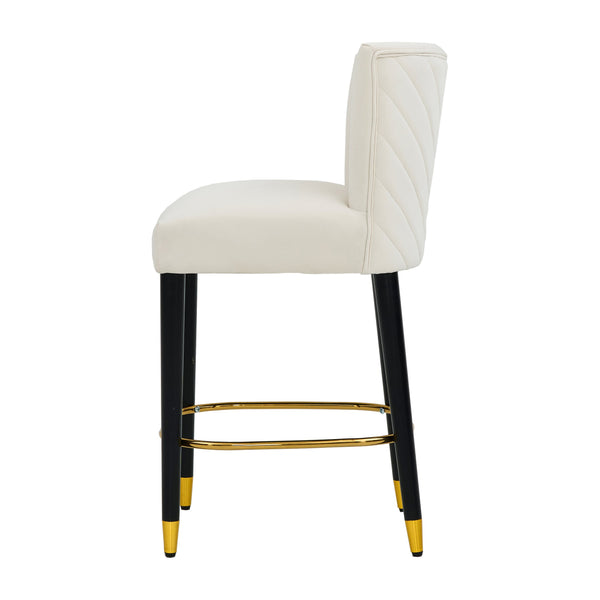 English Elm Christopher Knight Home® - 27inch-counterstool, modern rubberwood frame with light fabric upholstery, gold circular footrest accent Beige N780P224409B