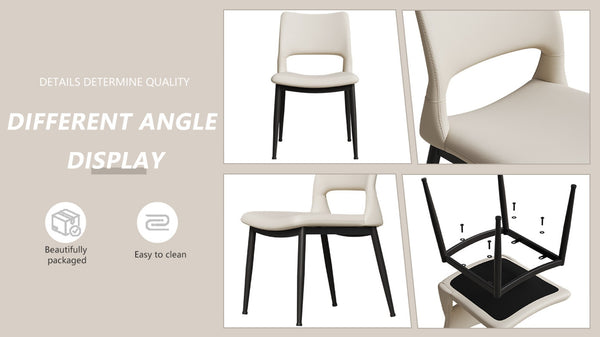 English Elm Modern Pu Leather Dining Chair Set with Ergonomic Backrest and Powder Coated Metal Frame White Pu W1727P426736