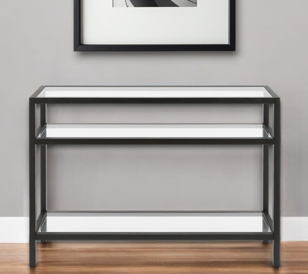 Homeroots 42" Clear And Black Glass Console Table With Shelves   518210