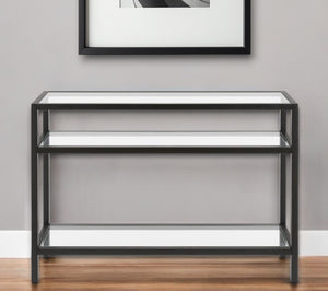 Homeroots 42" Clear And Black Glass Console Table With Shelves   518210