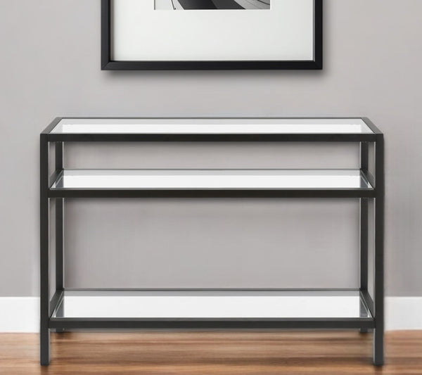 Homeroots 42" Clear And Black Glass Console Table With Shelves   518210