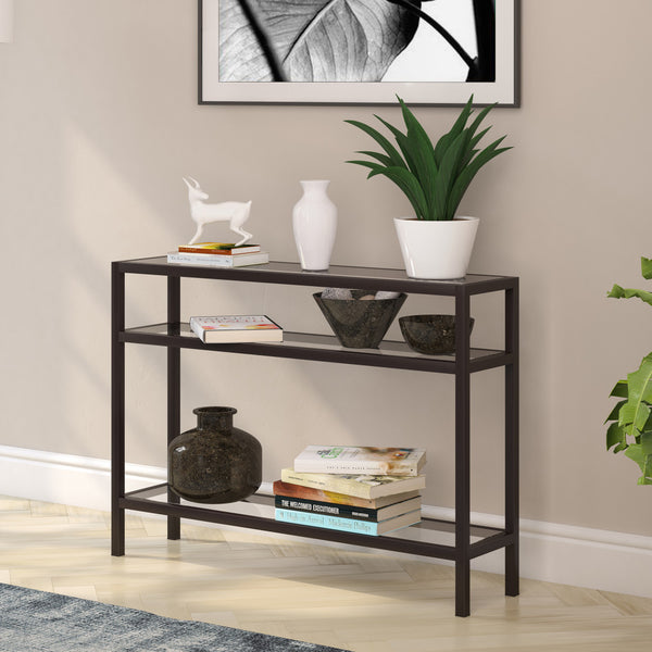 Homeroots 42" Clear And Black Glass Console Table With Shelves   518210