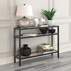 Homeroots 42" Clear And Black Glass Console Table With Shelves   518210
