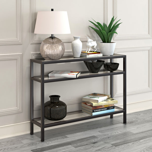 Homeroots 42" Clear And Black Glass Console Table With Shelves   518210