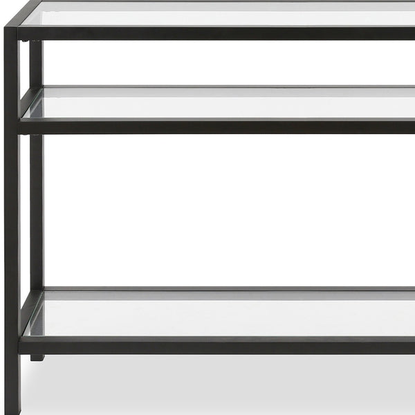 Homeroots 42" Clear And Black Glass Console Table With Shelves   518210