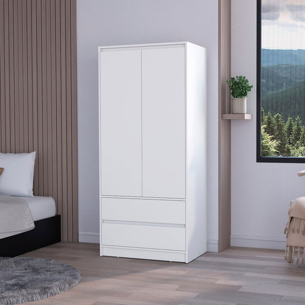 HomeRoots 32" Modern White Accent Cabinet with Soft-Close Doors, Multiple Shelves & Two Spacious Drawers 518211