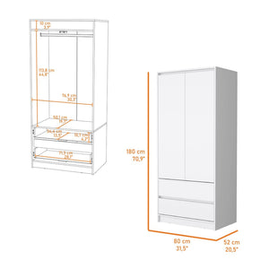 HomeRoots 32" Modern White Accent Cabinet with Soft-Close Doors, Multiple Shelves & Two Spacious Drawers 518211