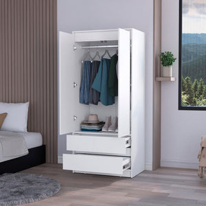 HomeRoots 32" Modern White Accent Cabinet with Soft-Close Doors, Multiple Shelves & Two Spacious Drawers 518211