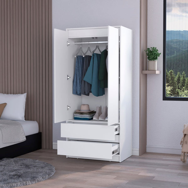 HomeRoots 32" Modern White Accent Cabinet with Soft-Close Doors, Multiple Shelves & Two Spacious Drawers 518211