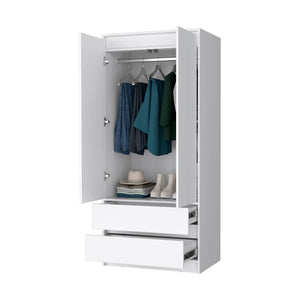 HomeRoots 32" Modern White Accent Cabinet with Soft-Close Doors, Multiple Shelves & Two Spacious Drawers 518211