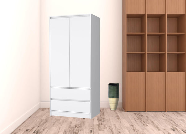 HomeRoots 32" Modern White Accent Cabinet with Soft-Close Doors, Multiple Shelves & Two Spacious Drawers 518211