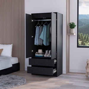 HomeRoots 32" Elegant Black Accent Cabinet with Soft-Close Doors, Adjustable Shelves & Smooth-Glide Drawers 518212