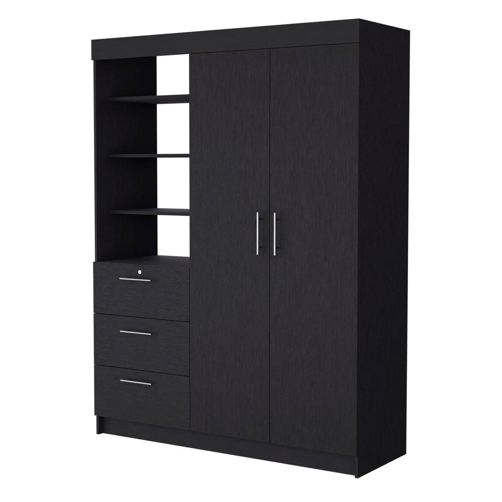 HomeRoots 59" Black Accent Cabinet with Soft Close Drawer, 3 Shelves & Stylish Storage Solution for Any Room 518213