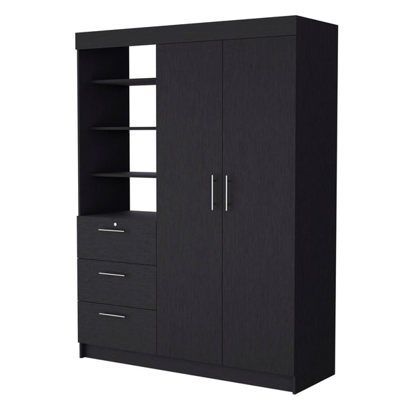 HomeRoots 59" Black Accent Cabinet with Soft Close Drawer, 3 Shelves & Stylish Storage Solution for Any Room 518213