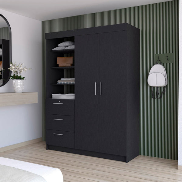 HomeRoots 59" Black Accent Cabinet with Soft Close Drawer, 3 Shelves & Stylish Storage Solution for Any Room 518213