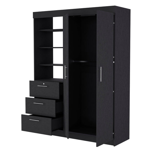 HomeRoots 59" Black Accent Cabinet with Soft Close Drawer, 3 Shelves & Stylish Storage Solution for Any Room 518213